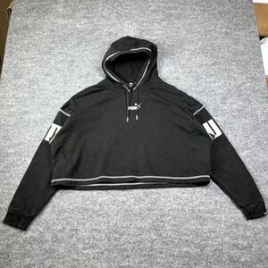Puma Power Fleece Hoodie Womens XL Black Cropped Relaxed Fit Running Athleisure